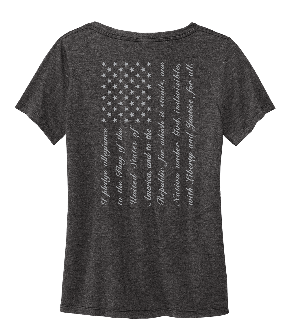 Pledge Allegiance Flag Ladies V-Neck Short Sleeve Shirt
